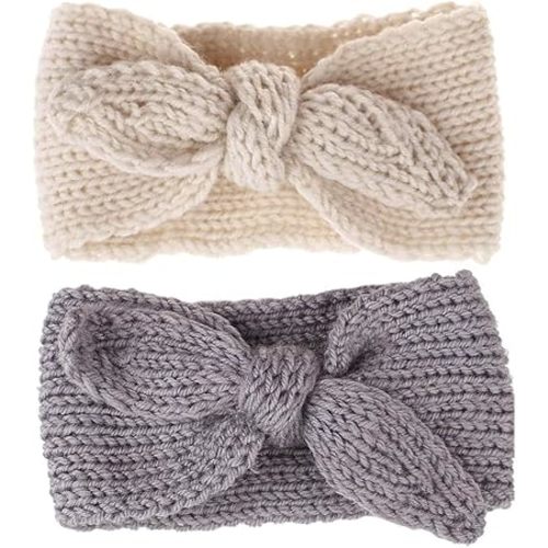 Turban Headband Baby Girl - Warm Rabbit Knot Hair Band Wrap Newborn Toddler Children 2Pcs (Beige+Gray, One Size)