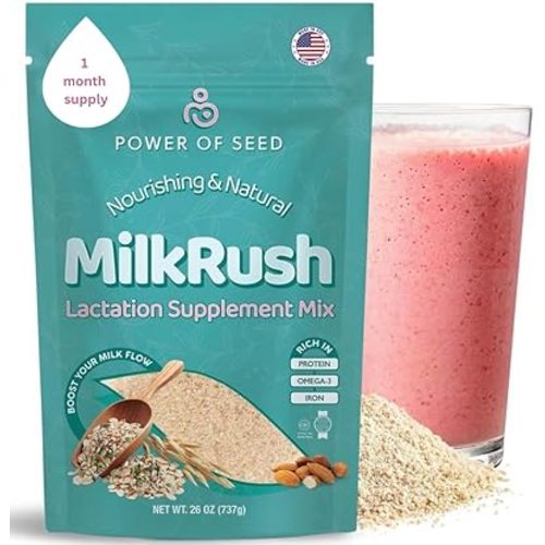 Milkrush Lactation Support for Breastfeeding-Oats Seeds & Almond Lactation Drink Mix - Enrich Milk for Breastfeeding with Superfood Omega 3, Iron & Calcium - Kosher Certified - 26oz Bag