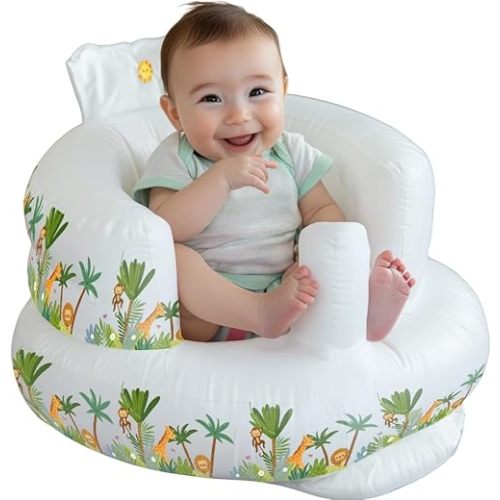 Comfy Inflatable Baby Seat, with Beautiful Jungle Design, Portable Baby Chair for 3 Months & Up, PVC High-Strength Thermoplastic Inflatable Chair, Sit Me Up, Unisex Infant Seat Easy to Inflate