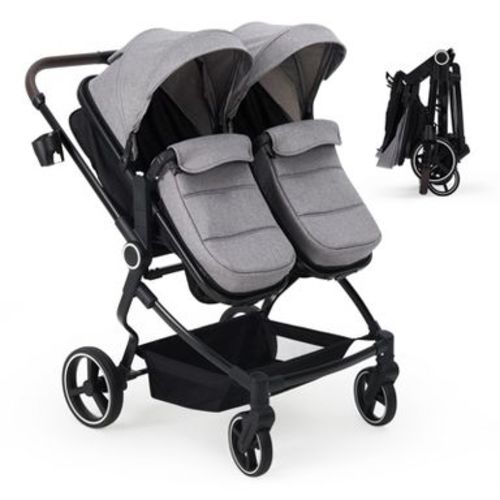 Side by Side Double Stroller for Newborn & Toddler, Lightweight Compact with Reversible Seat, Adjustable Backrest, Storage Basket, Easy Fold