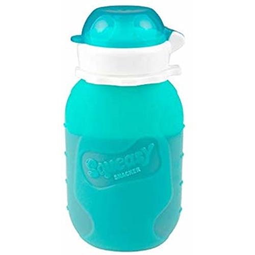 Aqua 6 oz Squeasy Snacker Spill Proof Silicone Reusable Food Pouch - for Both Soft Foods and Liquids - Water, Apple Sauce, Yogurt, Smoothies, Baby Food - Dishwasher Safe - 6 Ounce