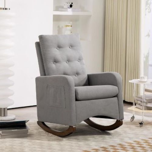 Acekool Rocking Chair Nursery Glider Recliner, High Back Armchair with Side Pockets, Reclining Indoor Rocker for Living Room Bedroom Office