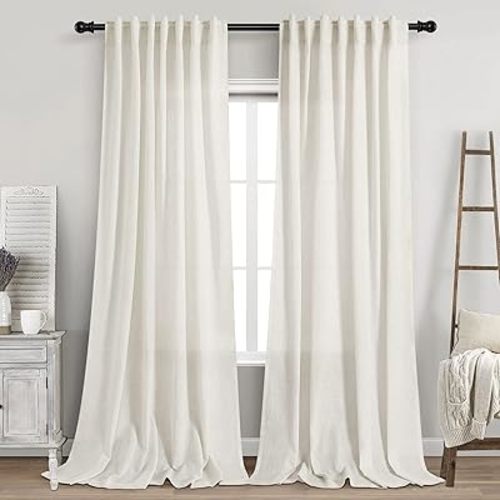 Linen Curtains for Living Room 52Wx108L Inches 2 Panels Natural