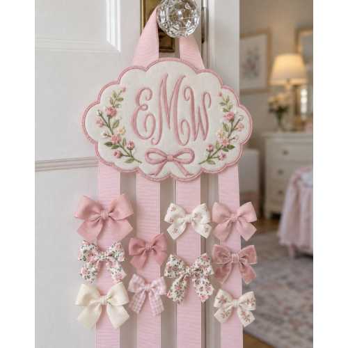 Personalized Hair Bow Holder, Bunny Embroidered Bow Organizer, Custom Name Nursery Decor, Baby Girl Room Decor, Birthday Gift