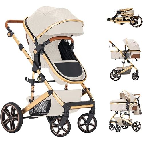 2 in 1 Baby Stroller, Folding Newborn Stroller with Reversible Seat, Infant Stroller with One Button Brake | XL Basket | Cup Holder | Mosquito net | Adjustable Canopy & Handle | max 18kg