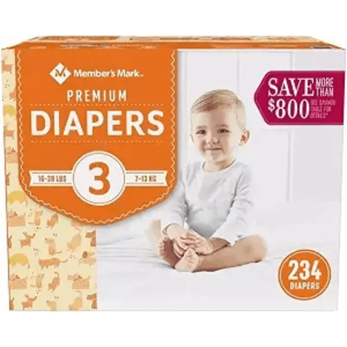 Members Mark Members Mark Premium Baby Diapers Size 3 1628 Pounds, 234 Count
