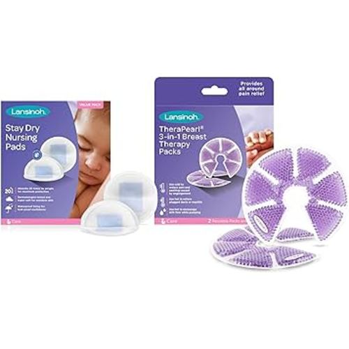 Lansinoh Disposable Nursing Pads, 200 Count, and Breast Therapy Packs with Soft Covers, 2 Pack, Breastfeeding Essentials for Moms