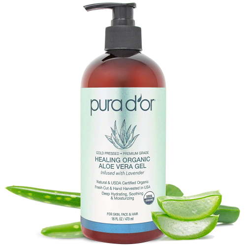 PURA D'OR Aloe Vera Gel, Soothing Moisturizer for Skin and Hair, Hydrating and Antioxidant-Rich