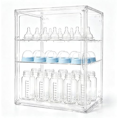 Baby Bottle Organizer，3-Tier Transparent Adjustable Baby Bottle Storage Cabinet, Multi-use Organizer for Countertop, Kitchen, Vanity, Bathroom, Ideal Gift for New Mothers