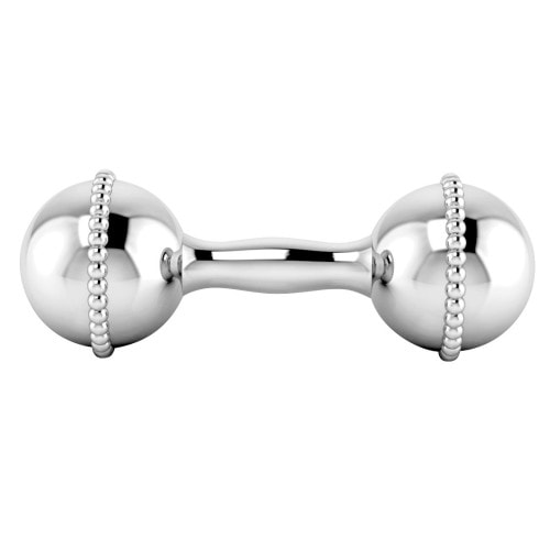 Sterling Silver Beaded Baby Dumbbell Rattle