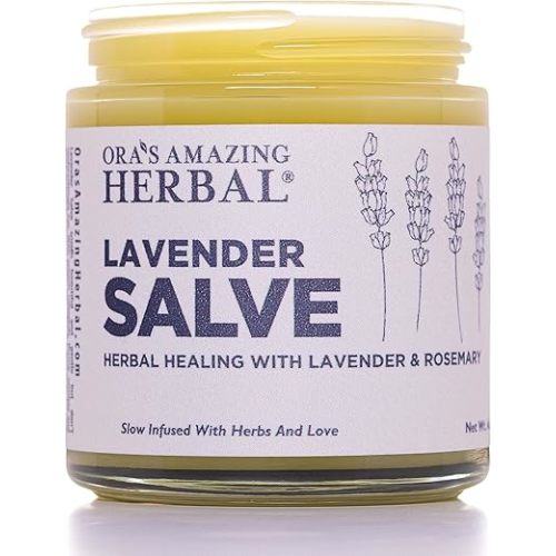 Lavender Salve Ointment, Sleep Balm, Lavender Essential Oil, Aromatherapy for Relaxation Anxiety Relief & Massage, Dry Skin Hand Repair Cream Calendula Coconut Oil, Ora's Amazing Herbal, 4 oz