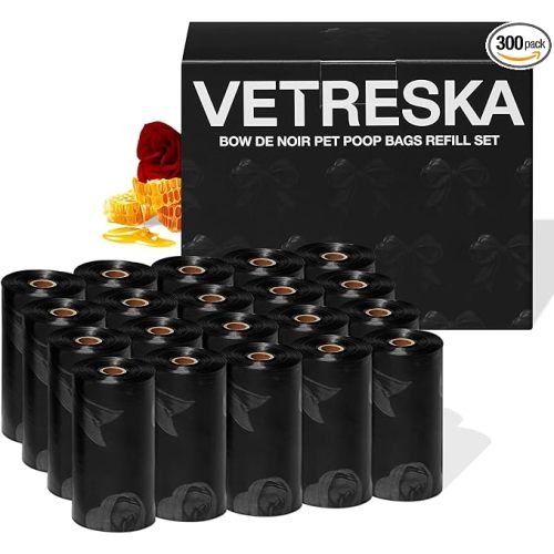 VETRESKA Dog Poop Bags, Leak Proof, Extra Thick and Large Pet Waste Bags for Dog Walking and Cat Litter, Rose & Honey Scented, 300 Bags