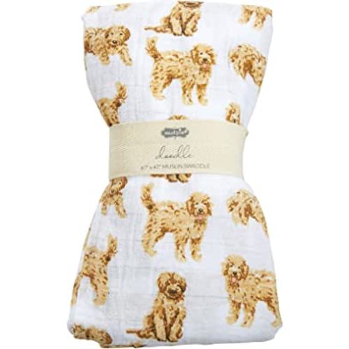 Mud Pie Golden Doodle Print Baby Swaddle Blanket, 47" x 47",