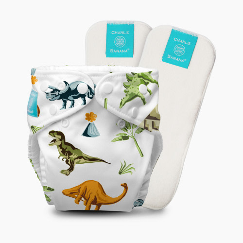 Charlie Banana One-size Reusable Cloth Diaper with 2 Reusable Inserts - Dinosaurs