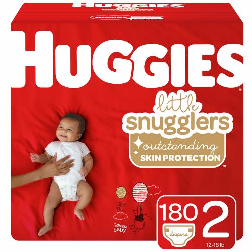 Huggies Little Snugglers Baby Diapers, Size 2 (up to 12-18 lb.), Economy Plus Pack, 180 Count (Packaging May Vary)