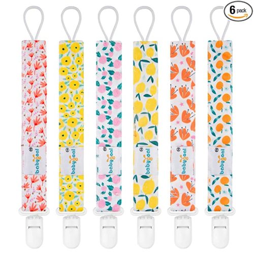 babygoal Floral Pacifier Clips, 6 Pack Binky Paci Holder Clips Leashes Fits for Most Baby Pacifiers and Binkies