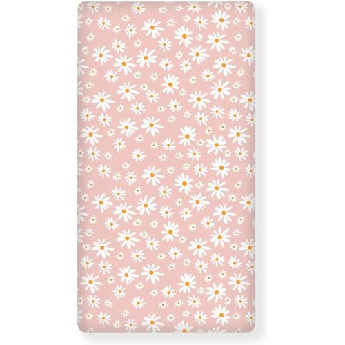 Daisy Fitted Crib Sheet White and Yellow Flowers Camomile Standard Crib Mattress Fitted Sheet Pink Baby Toddler Bed Mattress Sheets for Girls 28"x52"