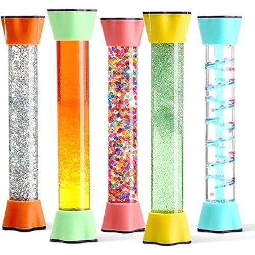 Special Supplies Liquid Motion Bubbler Toy Cool Tubes 5-Pack Colorful Hourglass Timer with Droplet Movement, Bedroom, Sensory Play for Home or School