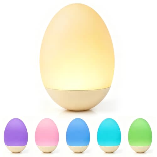 Egg Light for Nursery, Baby Night Light for Feedings & Diaper Changes | 7 Colors Changing Mode, Eye Caring, Touch Control, Timer, Stepless Dimming, Rechargeable, Soft Silicone, BPA Free