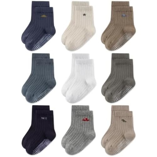 9 Pairs Toddler Socks with Grips Baby Boy Girl Non Slip Crew Socks