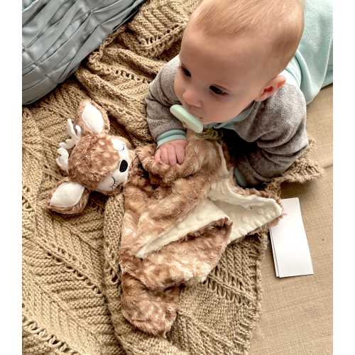 Deer Lovey Security Blanket, Soft Snuggable Buck Lovie, Personalized Baby Boy Gift