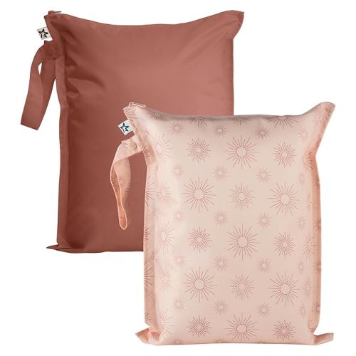 Tiny Twinkle Wet Dry Bag – 2 Pack Reusable Waterproof & Mess Proof Wet Bags for Swimsuits & Travel, Baby Towels & Beach Essentials,a Diaper Bag Must-Have(Shine)