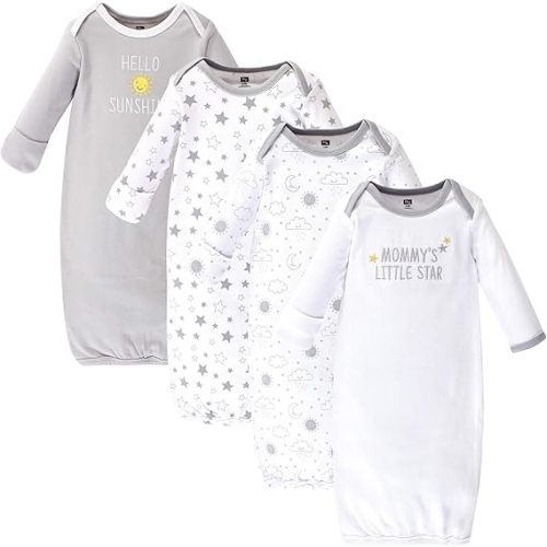 Hudson Baby unisex-baby Cotton Gowns, Star and Moon - 0-6 Months