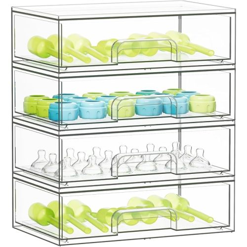 SpaceAid Bottle Storage Organizer Baby - Acrylic Bottles Station Organizer Container, Stackable Clear Drawers for Countertop, Vanity, Bathroom, Cabinet, Pantry Organization, 5 Pack, 2S2M1L, 15.4"H