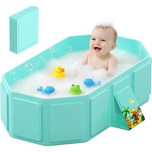 Collapsible Baby Bathtub, Toddler Bathtub with a Drain Plug, Folded for Storage Without Assembly, Suitable for Newborns to Toddlers, Portable Bathtub for Outdoor Travel, Green