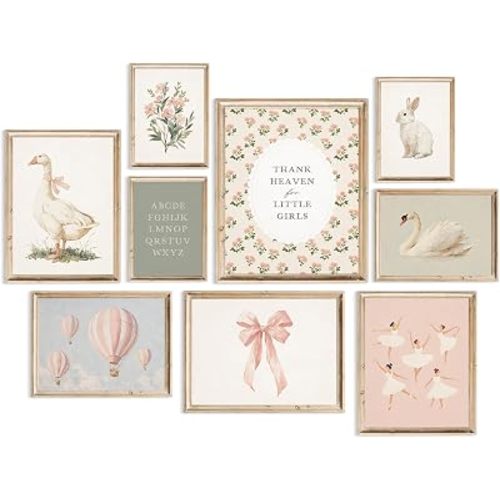 Nursery Pink Wall Art Decor Baby Girl Room Posters Vintage Floral Prints