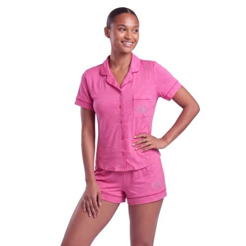 Juicy Couture Women's 2 Piece Pajama Set - Button Up Short Sleeve Shorts