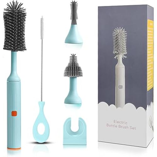 Electric Cleaning Brush with Electric Bottle Cleaner Set and Straw Brush,Suitable for Kitchen Brush and Baby Bottle Brush.Waterproof IPX65(Blue)