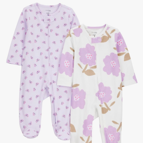Simple Joys by Carter's Baby Girls' Cotton Footed Sleep and Play, Pack of 2
