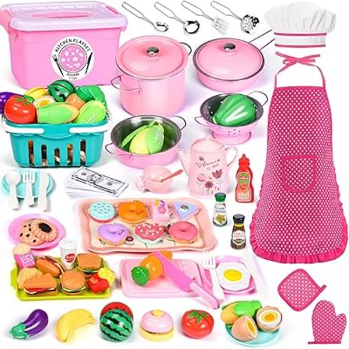 121PCS Play Kitchen Accessories, Kids Kitchen Playset, Pretend Play Food