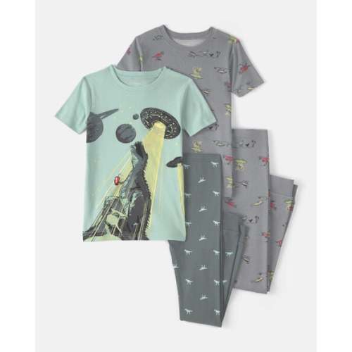 Boys Dinosaur 100% Cotton Snug Fit 4-Piece Pajama Set - Green/Grey | Carter's