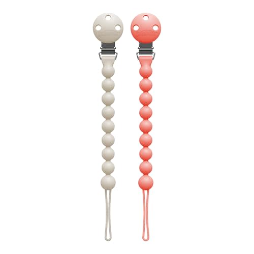 Dr. Brown's Silicone Pacifier Clips, Universal Fit Strap for Pacifiers, Pink/Ecru, BPA Free, 0-18 Months, 2-Pack