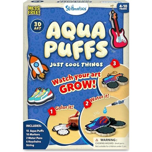 Skillmatics 3D Art Kit – Aqua Puffs Just Cool Things, Mess-Free Paint by Number Craft for Kids, DIY Color & Inflate Activity, Travel Toys & Creative Gift for Boys & Girls Ages 4, 5, 6, 7, 8, 9, 10