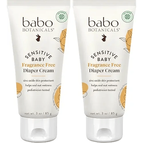 Babo Botanicals Sensitive Baby Fragrance-Free Diaper Cream - 25% Natural Zinc Oxide - Calendula, Shea & Cocoa Butter - EWG Verified - Vegan- From birth on