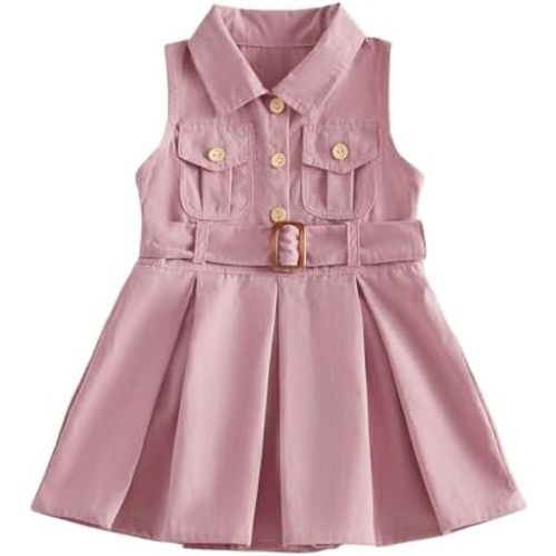 Toddler Girl Dress Little Girls Formal Party Dress Flying Sleeve Lapel Button Outfit Spring Summer Cute Clothes