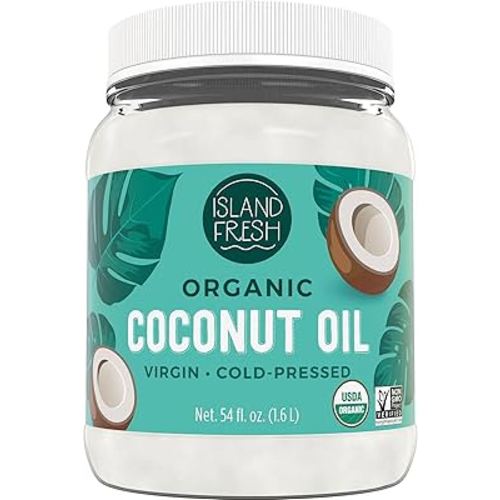 Island Fresh Organic Coconut Oil, Extra Virgin, Cold-Pressed, 54 fl oz – USDA Organic, Non-GMO for Cooking, Baking, Hair and Skin