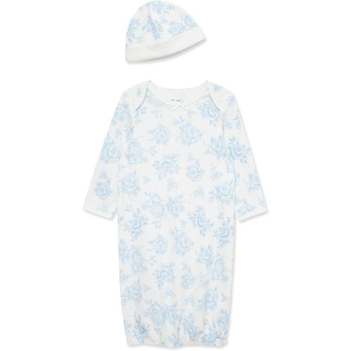 Little Me Clothes for Baby Girls' 2-Piece Nightgown and Cap Set 100% Cotton with Elastic Bottom, Baby Essentials, 0-3 Months