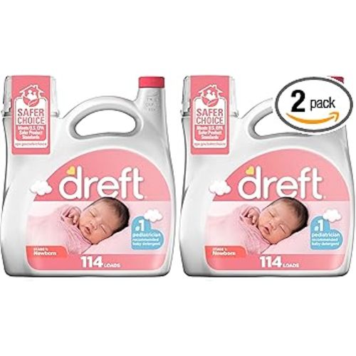 Dreft Stage 1 Newborn Baby Liquid Laundry Detergent,Gentle on Sensitive Skin,HE Compatible,114 loads,(Pack of 2)