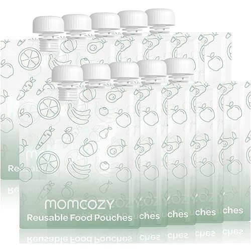 Momcozy Reusable Baby Food Pouches for Toddlers,BPA Free Plastic,Food Safe,Freezer Safe,Refillable for Applesauce Yogurt & Puree Squeeze Pouch,10 packs,7oz