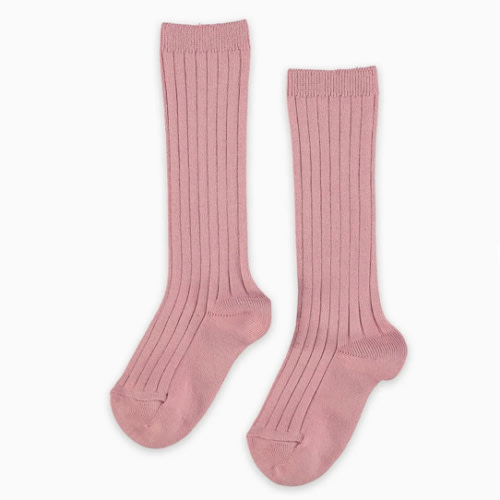 Dusty Pink Ribbed Knee High Girl Socks | La Coqueta Kids