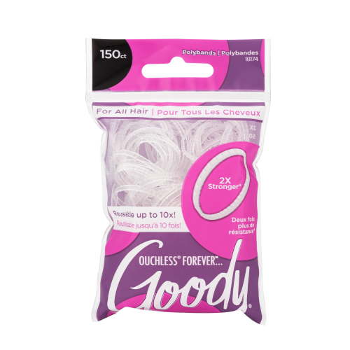 Goody Ouchless Forever Polyband Hair Ties, Clear Elastic Bands, All Hair Types, 150 Ct