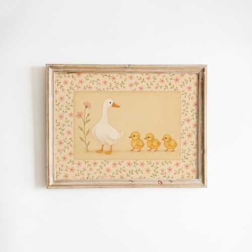 Duck and Ducklings – Vintage Floral Nursery Wall Art