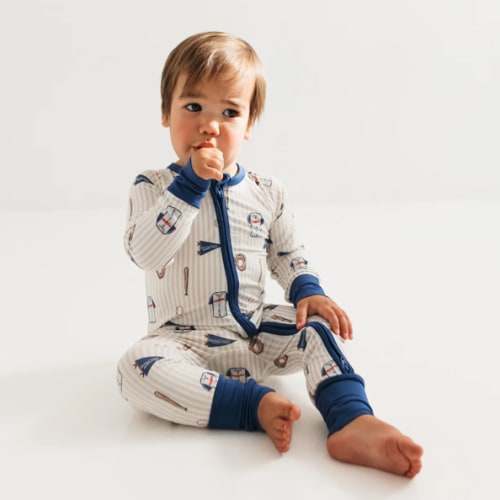Blue Baseball Zipper Romper - PREORDER SHIPPING 9/12 – In My Jammers
