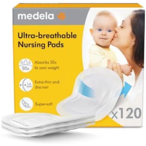 Medela Ultra-Breathable Nursing Pads, Highly Absorbent, Super Soft, Discreet Design for Comfortable Wear, Pack of 120