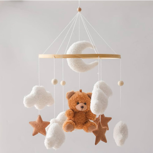 EERKEOD Cuna de bebé móvil de oso para niños y niñas, terciopelo de peluche, decoración de guardería móvil para dormitorio infantil, móvil colgante de bebé para moisés, regalo para bebé recién nacido