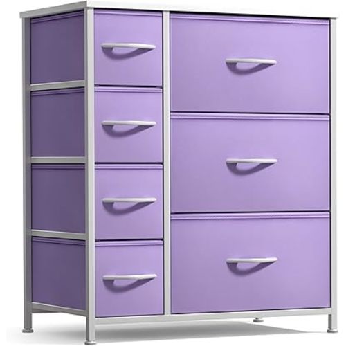 Sorbus Dresser with 7 Drawers - Furniture Storage Chest for Kid’s, Teens, Bedroom, Nursery, Playroom, Clothes, Toys - Steel Frame, Wood Top, Tie-dye Fabric Bins (7-Drawer, Pastel Purple)